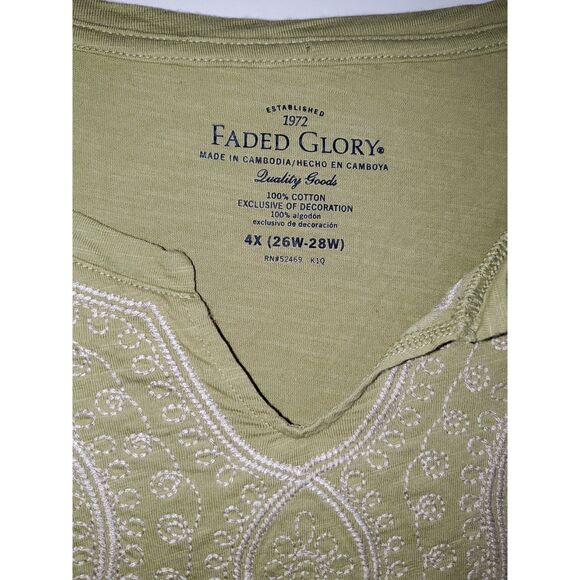 A Faded Glory Women's Plus Top Boho Embroidered Olive Green Cottage Core 4X - Picture 3 of 9